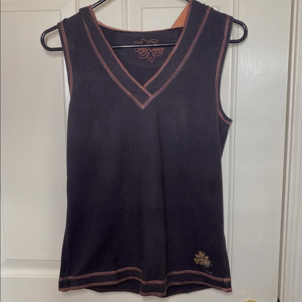 U2 Ladies Black Orange Hooded Sleeveless V Neck Pullover Vest | XL